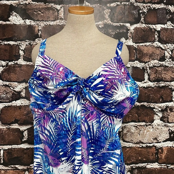 Swimsuits For All Tankini Top Womens 24 Purple Blue Floral Sweetheart Underwire - Picture 7 of 17